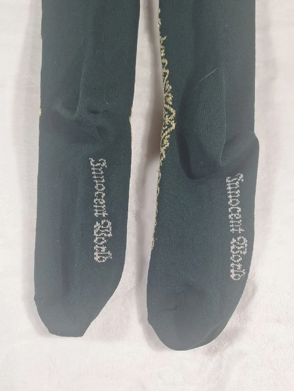 Innocent World Dark Green Lace-Up OTK Socks with Gold Thread Detail | Classic